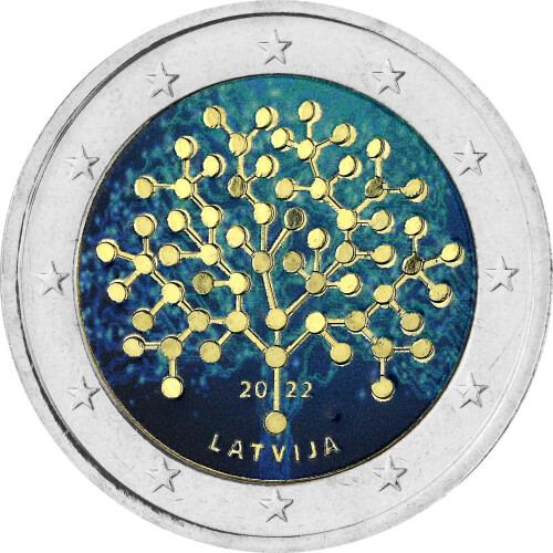 2 Euro Lettland 2022 - 100 Jahre Bank von Lettland - coloriert / mit Farbe