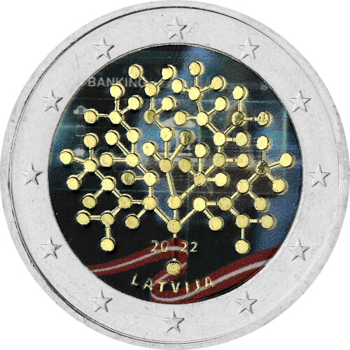 2 Euro Lettland 2022 - 100 Jahre Bank von Lettland - coloriert / mit Farbe