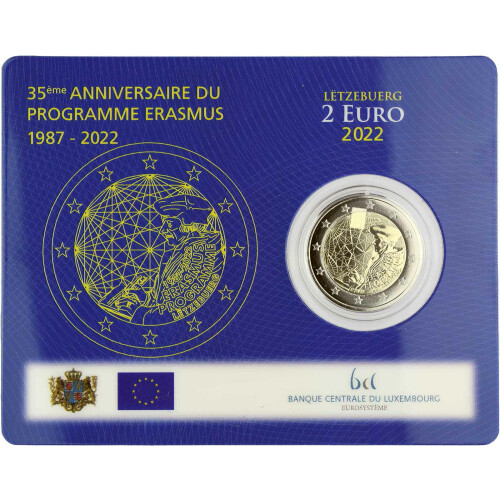 2 Euro Gedenkmünze Luxemburg 2022 st - 35 Jahre Erasmus - in CoinCard