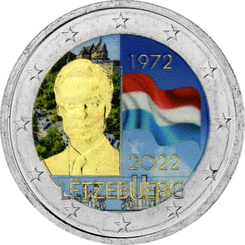 2 Euro Luxemburg 2022 - 50 Jahre Flagge - coloriert / mit Farbe