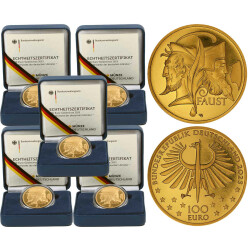100 Euro Deutschland 2023 Gold st -  J. W. Goethe "Faust" - Set ADFGJ