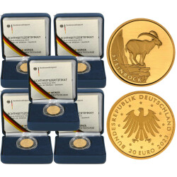 5 x 20 Euro Goldm&uuml;nze...