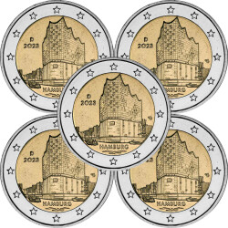 5 x 2 Euro Gedenkm&uuml;nze Deutschland 2023 bfr. -...