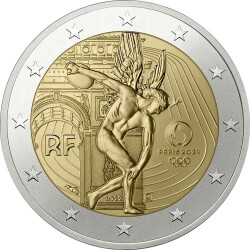 2 Euro Gedenkmünze Frankreich 2022 st - Olympia Diskuswerfen - Blister Gelb