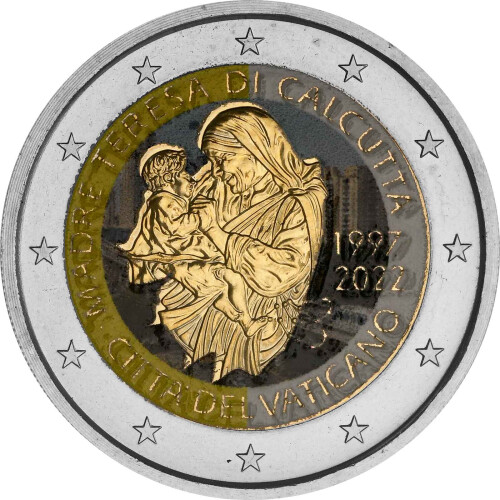 2 Euro Vatikan 2022 - Mutter Theresa - coloriert / mit Farbe