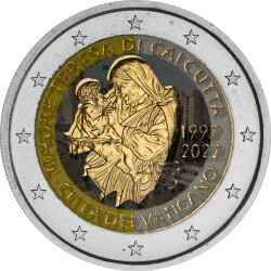 2 Euro Vatikan 2022 - Mutter Theresa - coloriert / mit Farbe