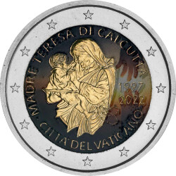 2 Euro Vatikan 2022 - Mutter Theresa - coloriert / mit Farbe