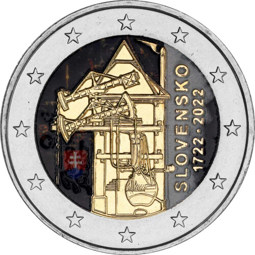 2 Euro Slowakei 2022 - Dampfmaschine für Bergwerke - coloriert / mit Farbe