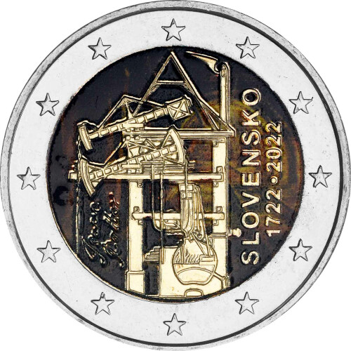 2 Euro Slowakei 2022 - Dampfmaschine für Bergwerke - coloriert / mit Farbe