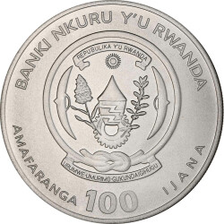 100 Francs Ruanda 2023 - 1 Unze Platin BU - African Ounce: Nilkrokodil
