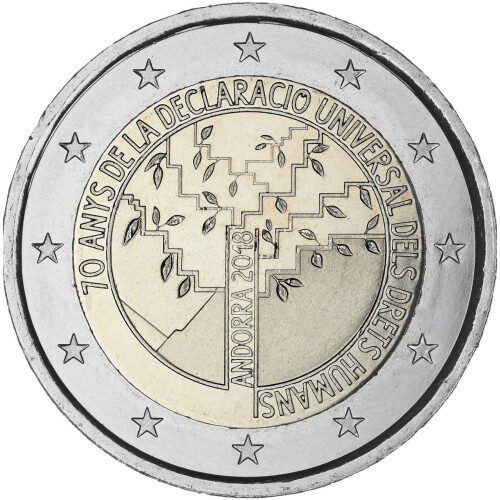2 Euro Gedenkmünze Andorra 2018 st - 70 Jahre Menschenrechte - in Kapsel