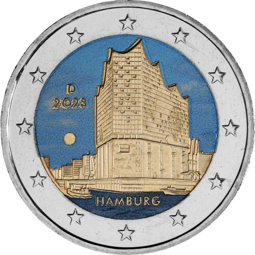 2 Euro Deutschland 2023 - Elbphilharmonie - coloriert / mit Farbe