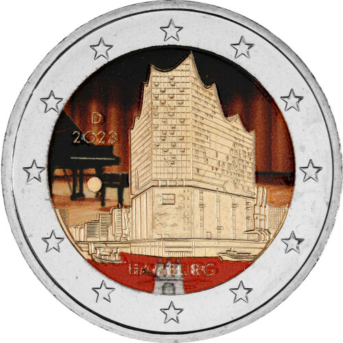 2 Euro Deutschland 2023 - Elbphilharmonie - coloriert / mit Farbe
