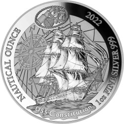 50 Francs Ruanda 2022 - 1 Unze Silber PP - Nautical Ounce: USS Constitution