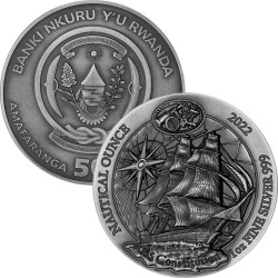 50 Francs Ruanda 2022 - 1 Unze High Relief Silber BU - Nautical Ounce: USS Constitution