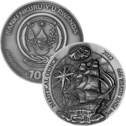 1000 Francs Ruanda 2022 - 3 Unzen High Relief Silber BU - Nautical Ounce: USS Constitution