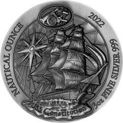 1000 Francs Ruanda 2022 - 3 Unzen High Relief Silber BU - Nautical Ounce: USS Constitution