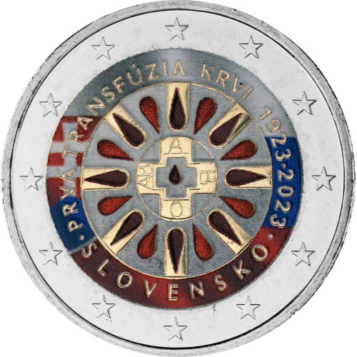 2 Euro Slowakei 2023 - 100 Jahre erste Bluttransfusion - coloriert / mit Farbe