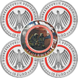 5 x 10 Euro Gedenkmünze Deutschland 2023 bfr. - Feuerwehr - ADFGJ - coloriert