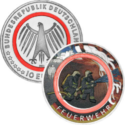 5 x 10 Euro Gedenkmünze Deutschland 2023 bfr. - Feuerwehr - ADFGJ - coloriert
