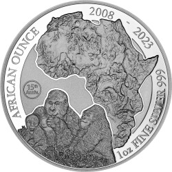 50 Francs Ruanda 2023 - 1 Unze Silber BU - African Ounce: Berggorilla