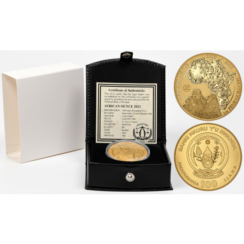 100 Francs Ruanda 2023 - 1 Unze Gold BU - African Ounce: Berggorilla
