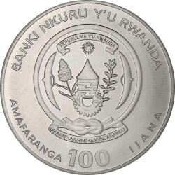 100 Francs Ruanda 2023 - 1 Unze Platin BU - African Ounce: Berggorilla