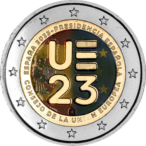 2 Euro Spanien 2023 - Vorsitz Spaniens im Rat der EU - coloriert / mit Farbe