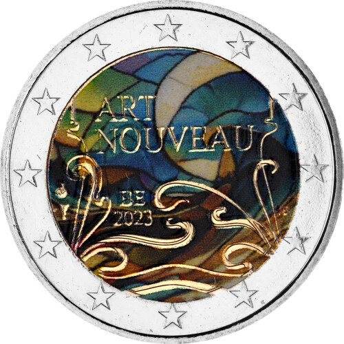 2 Euro Belgien 2023 - Jugendstil in Brüssel - coloriert / mit Farbe