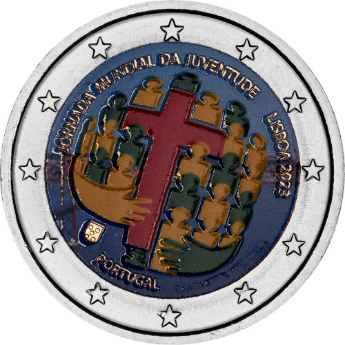 2 Euro Portugal 2023 - Weltjugendtag Lissabon 2023 - coloriert / mit Farbe