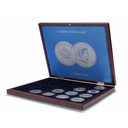 Münzkassette VOLTERRA für 20 Silbermünzen „Maple Leaf“ in Kapseln, Mahagoni