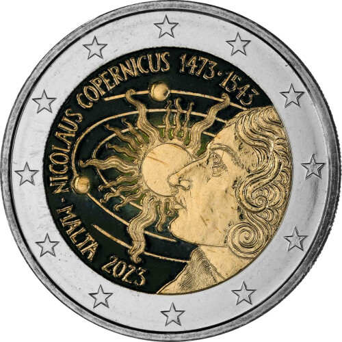2 Euro Malta 2023 - Nikolaus Kopernikus - coloriert / mit Farbe