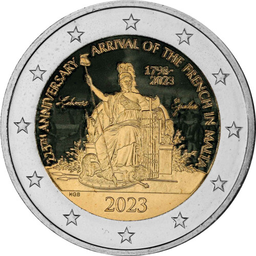 2 Euro Malta 2023 - Napoleon Bonaparte und die Franzosen auf Malta - coloriert / mit Farbe