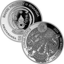 50 Francs Ruanda 2024 - 1 Unze Silber PP - Lunar: Jahr des Drachen