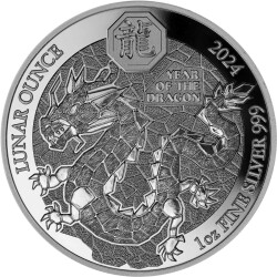 50 Francs Ruanda 2024 - 1 Unze Silber PP - Lunar: Jahr des Drachen