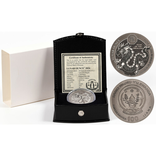 100 Francs Ruanda 2024 - 1 Unze Platin BU - Lunar: Jahr des Drachen