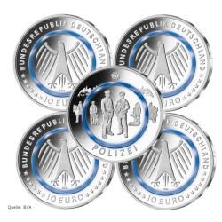 5 x 10 Euro Gedenkmünze Deutschland 2024 bfr. - Polizei - ADFGJ