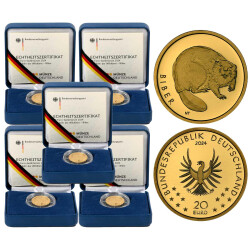 5 x 20 Euro Goldmünze "Biber" -...