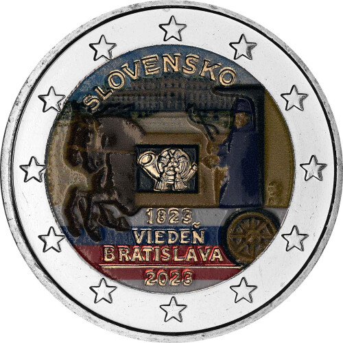 2 Euro Slowakei 2023 - 200 Jahre Pferde Expresspost Wien - Bratislava - coloriert