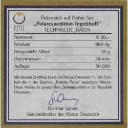 20 Euro Gedenkmünze Österreich 2005 Silber PP - SMS Polarexpedition Tegetthoff