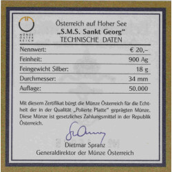 20 Euro Gedenkmünze Österreich 2005 Silber PP - SMS Sankt Georg