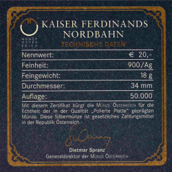 20 Euro Gedenkmünze Österreich 2007 Silber PP - Kaiser-Ferdinands-Nordbahn