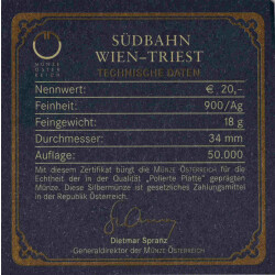 20 Euro Gedenkmünze Österreich 2007 Silber PP -  Südbahn Wien-Triest