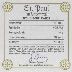 10 Euro Gedenkmünze Österreich 2007 Silber PP - St. Paul im Lavanttal