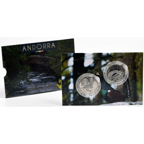 2 x 1,25 Euro Gedenkmünze Andorra 2023 st - Brücke & Auerhahn - im Blister