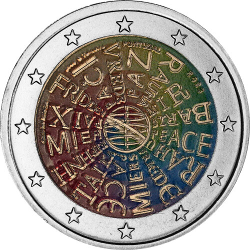 2 Euro Portugal 2023 - Frieden zwischen Völkern - coloriert / mit Farbe