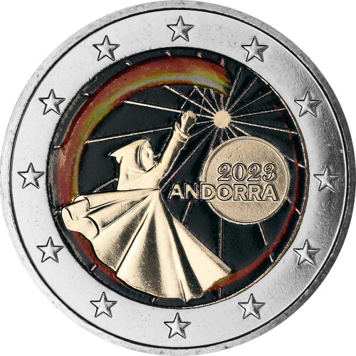 2 Euro Andorra 2023 - Sommersonnenwende - coloriert / mit Farbe