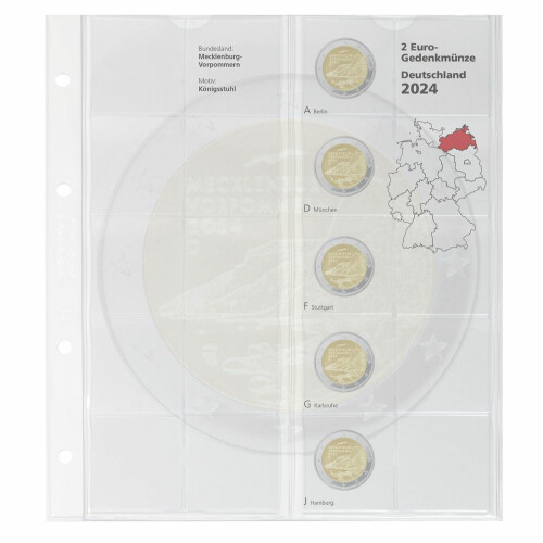 Karat Vordruckbatt 2 Euro-Gedenkmünzen "MECKLENBURG-VORPOMMERN 2024" aus der SERIE DEUTSCHE BUNDESLÄNDER 2023-2038