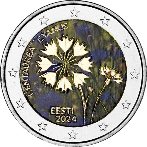 2 Euro Estland 2024 - Kornblume - coloriert / mit Farbe