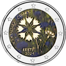 2 Euro Estland 2024 - Kornblume - coloriert / mit Farbe